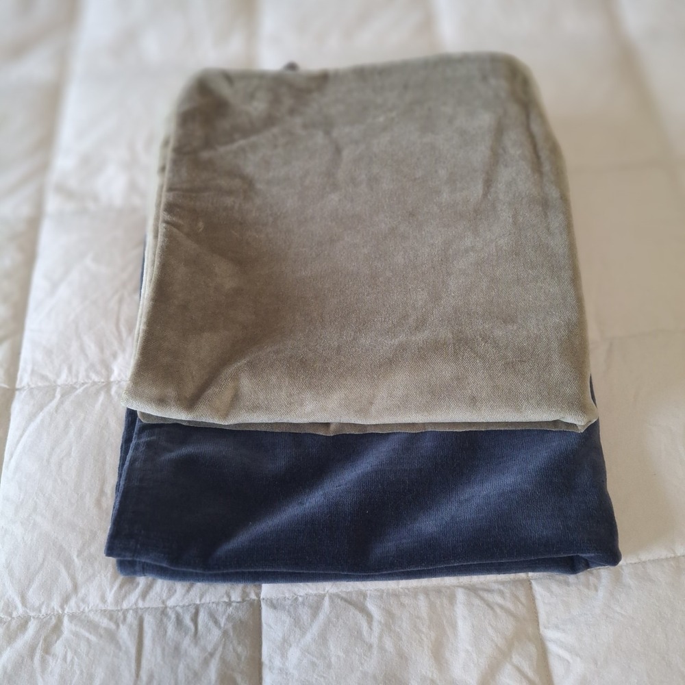 Pottery Barn Set 2 Velvet Corduroy Pillow Covers 20x20 Blue Green Sage Square